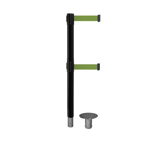 Montour Line Stanchion Dual Belt Bar.Removable Base Black Post 7.5ftOlive Belt P400DR-BK-OL-75